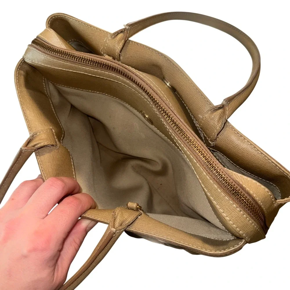 Iacucci Made in Italy Genuine Leather Woven Satchel‎ Taupe Tan